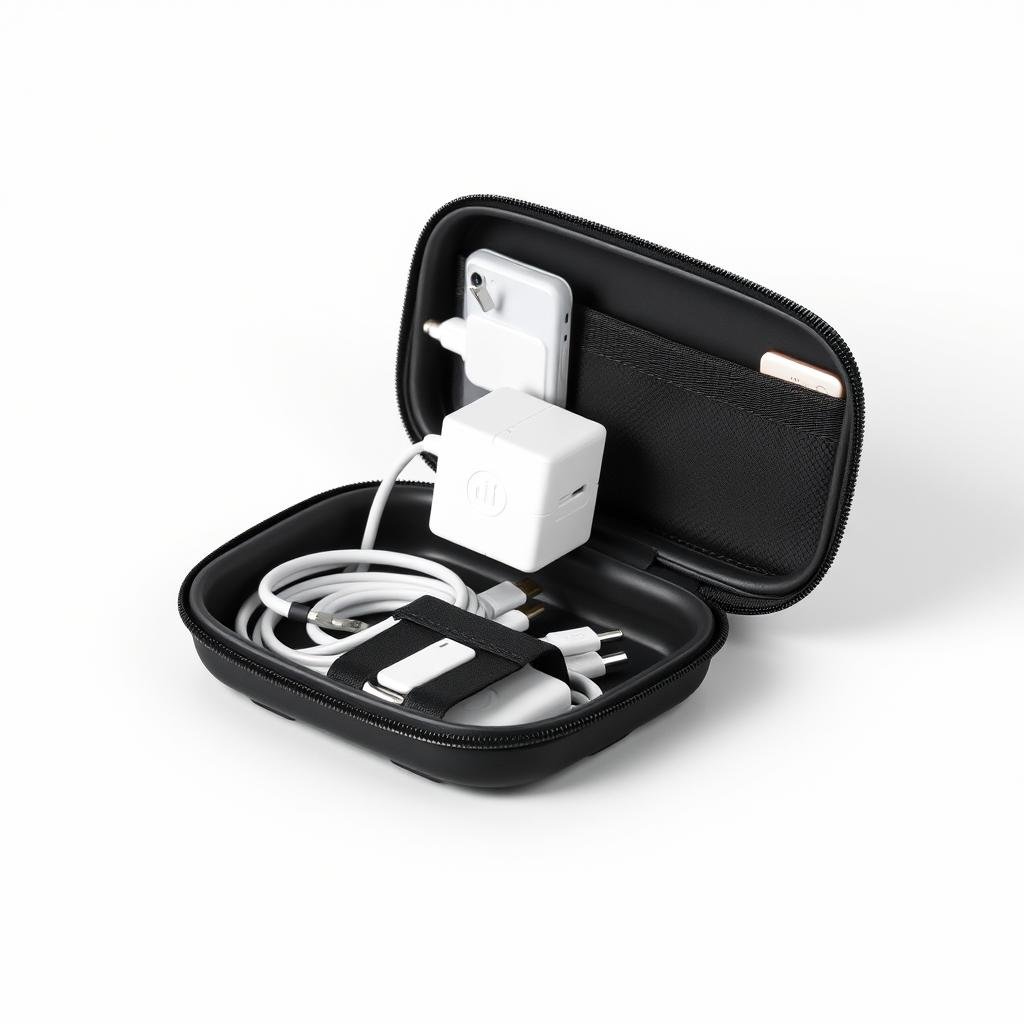 Compact travel case iPhone charging cable organizer Compact travel case iPhone charging cable organizer