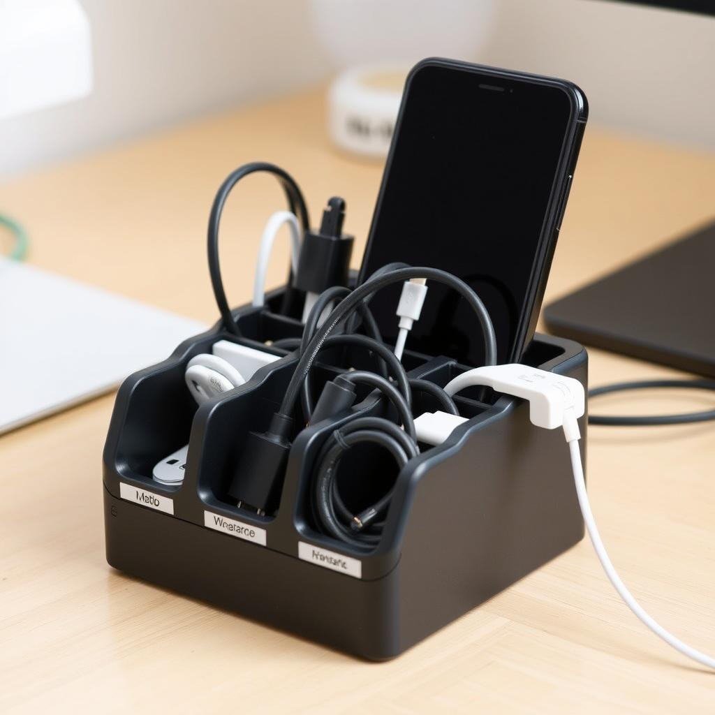 Desktop cable management station for iPhone charging cable organizer Desktop cable management station for iPhone charging cable organizer