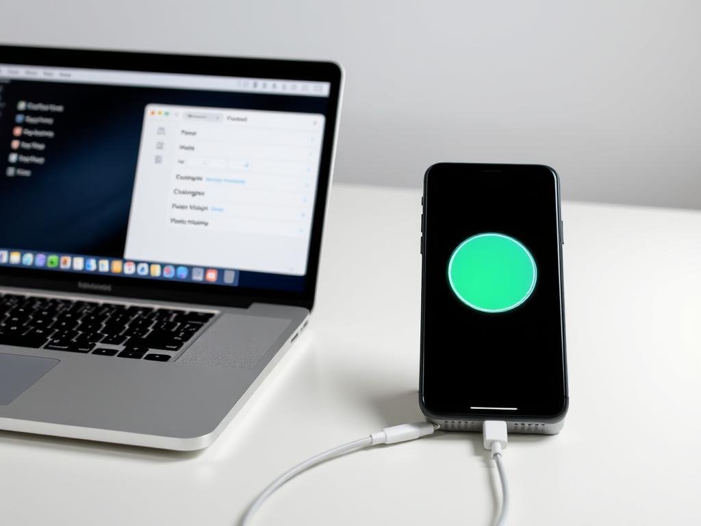 MacBook charging iPhone with power settings visible MacBook charging iPhone with power settings visible