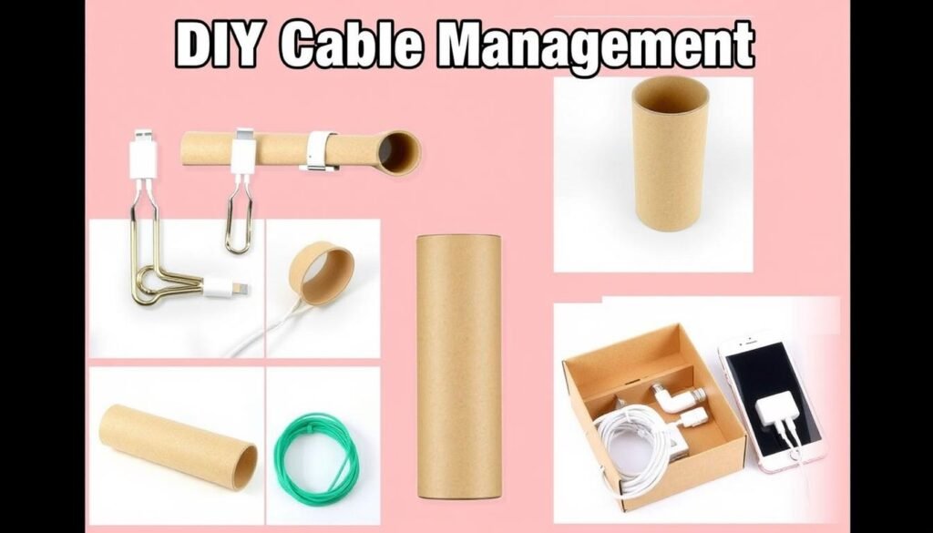 Multiple DIY iPhone charging cable organizer solutions displayed together Multiple DIY iPhone charging cable organizer solutions displayed together