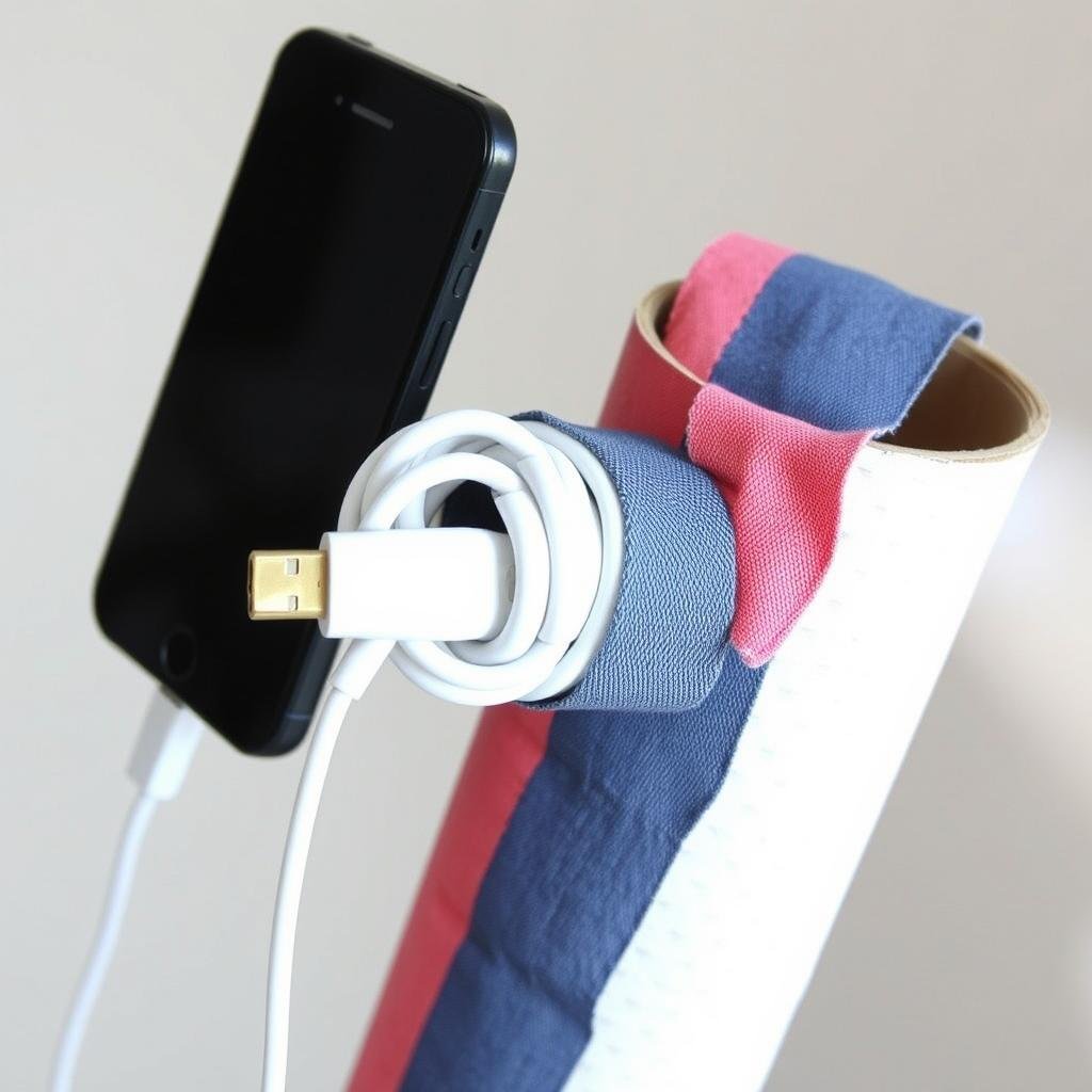 Toilet paper roll iPhone charging cable organizer Toilet paper roll iPhone charging cable organizer