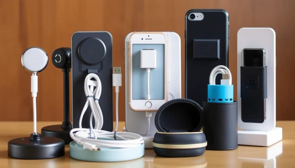 Various iPhone charging cable organizer options displayed together Various iPhone charging cable organizer options displayed together