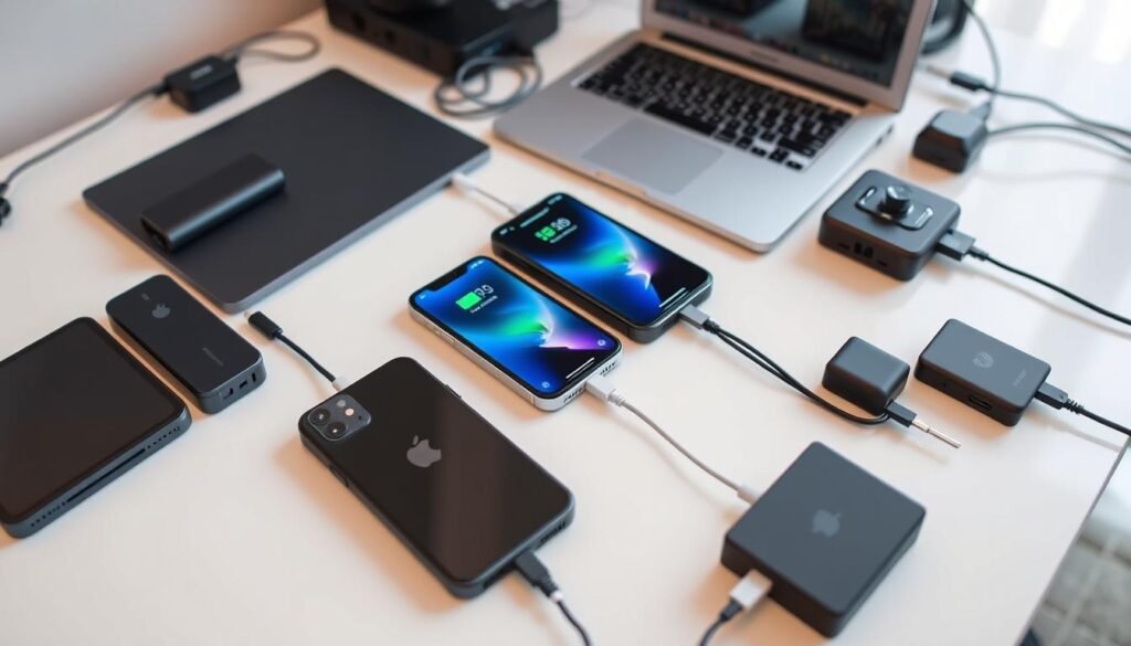 advanced iPhone charging setups with laptop and accessories advanced iPhone charging setups with laptop and accessories