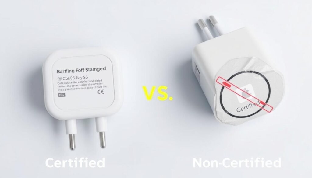 iPhone with non-certified charger showing what to avoid when learning how to charge iPhone iPhone with non-certified charger showing what to avoid when learning how to charge iPhone