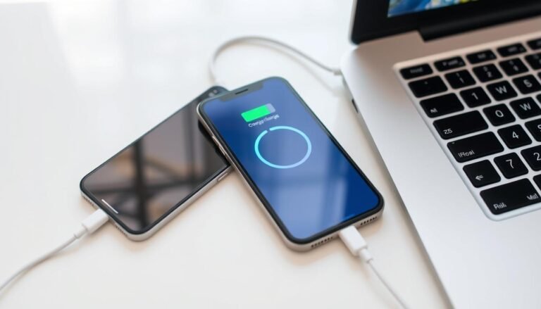 iphone charging with laptop setup showing connection