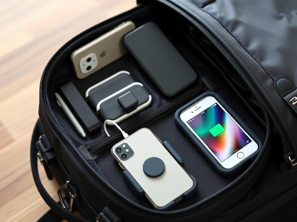 iphone magnetic charger holder in travel bag with accessories iphone magnetic charger holder in travel bag with accessories